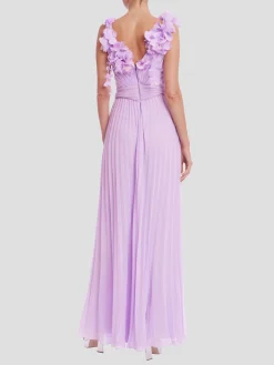 Pleated with 3D Flowers Dress