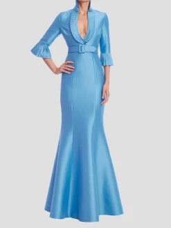 Pleat Trim Shirt Dress in Azure