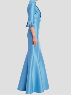 Pleat Trim Shirt Dress in Azure