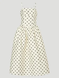 Polka Dot Taffeta Midi Dress in Cream