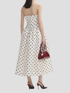 Polka Dot Taffeta Midi Dress in Cream