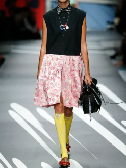 Prada Spring 2018 Cotton Shirt Dress with Jacquard Print Skirt