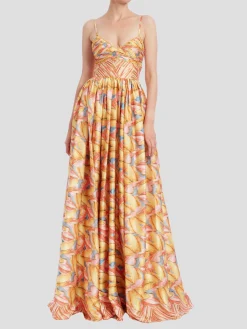 Print Border Sundress in Coral Multi
