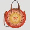 Raffia Small Round Bow Cross-body Tote