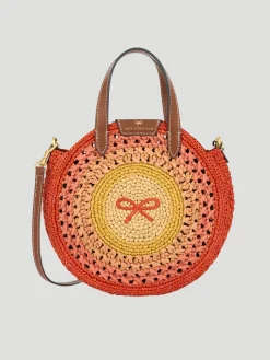 Raffia Small Round Bow Cross-body Tote
