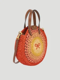 Raffia Small Round Bow Cross-body Tote
