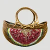 Raffia Tote with Embroidered Watermelon