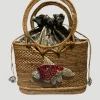 Raffia Tote with Embroidered Fish