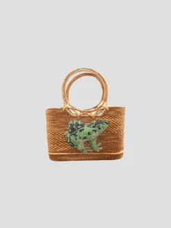 Raffia Tote with Green Bullfrog