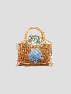 Raffia Tote with Ocean Sea Turtle