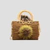 Raffia Tote with Sunflower and Gemstone Straps