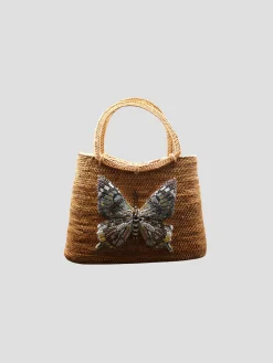 Raffia Tote with Swarovski Butterfly