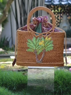 Raffia Tote with Swarovski Palm Tree