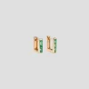 Rose Gold Chubby Square Huggie Earrings w/ Emerald Baguettes