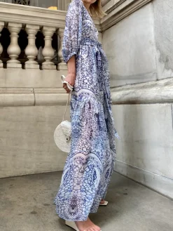 Santorini Maxi Dress in Blue and White