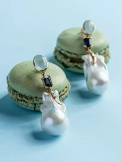 Seafood Earrings Pearl, Aquamarine, Iolit