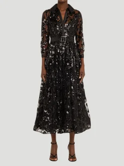 Sequin Lace A-Line Midi Dress