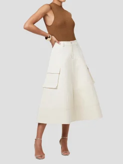 Shiloh High Waist Cargo Midi Skirt in Beige
