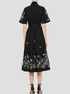 Short Sleeve Shirt Dress in Black Multi