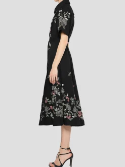 Short Sleeve Shirt Dress in Black Multi