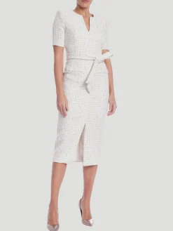 Short Sleeve Tweed Midi Dress