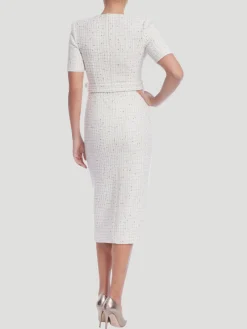 Short Sleeve Tweed Midi Dress