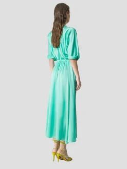 Silk Satin Half Sleeve Dress in Turquoise