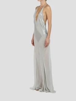 Silver Silk Charmeuse Bias Cut Slip Gown