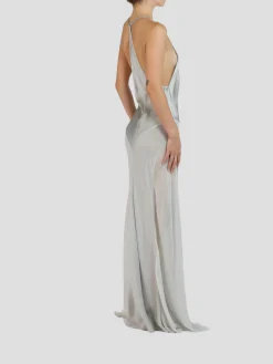 Silver Silk Charmeuse Bias Cut Slip Gown