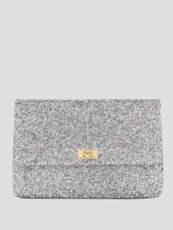 Silver Valorie Clutch in Glitter