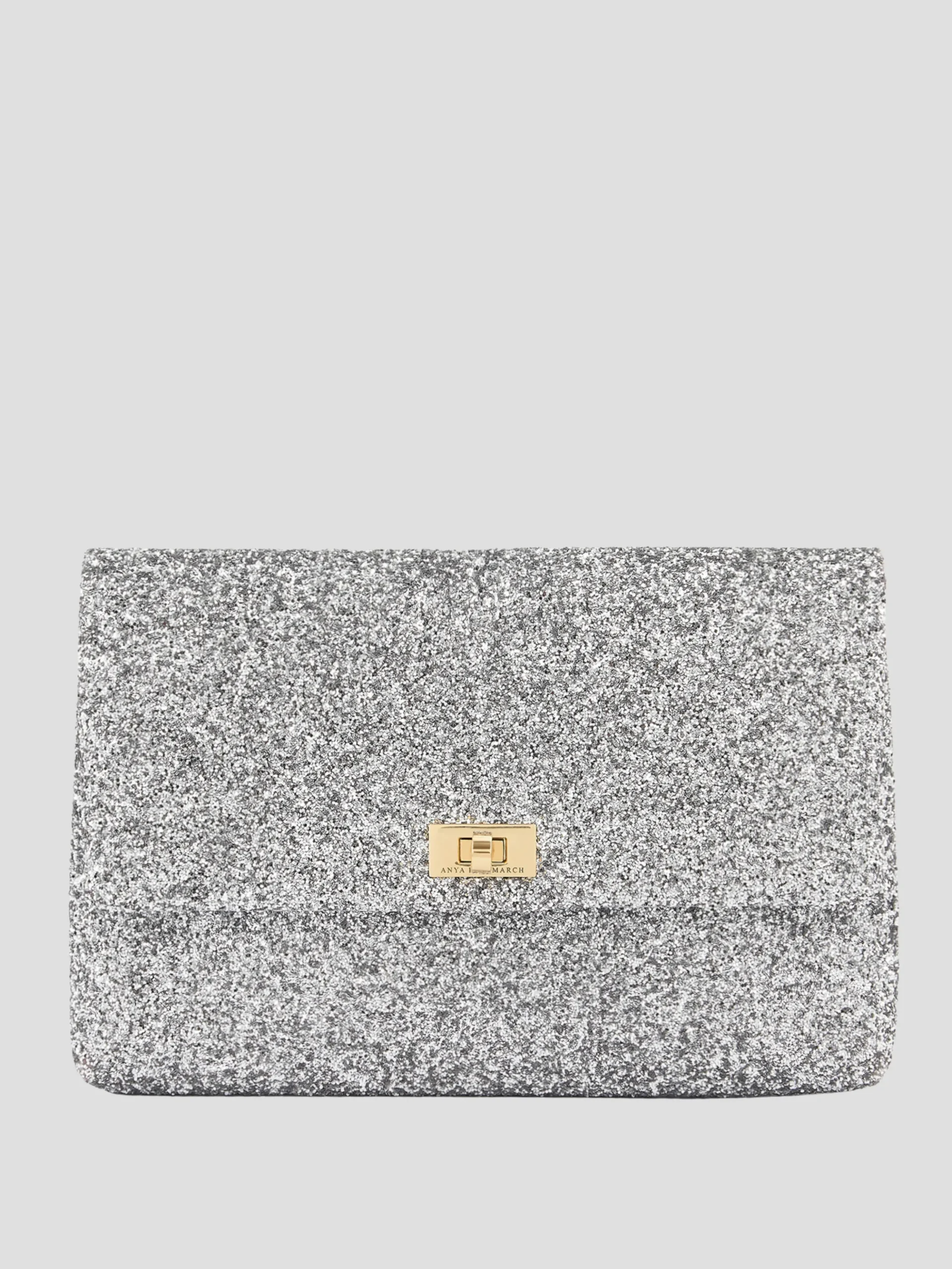 Silver Valorie Clutch in Glitter