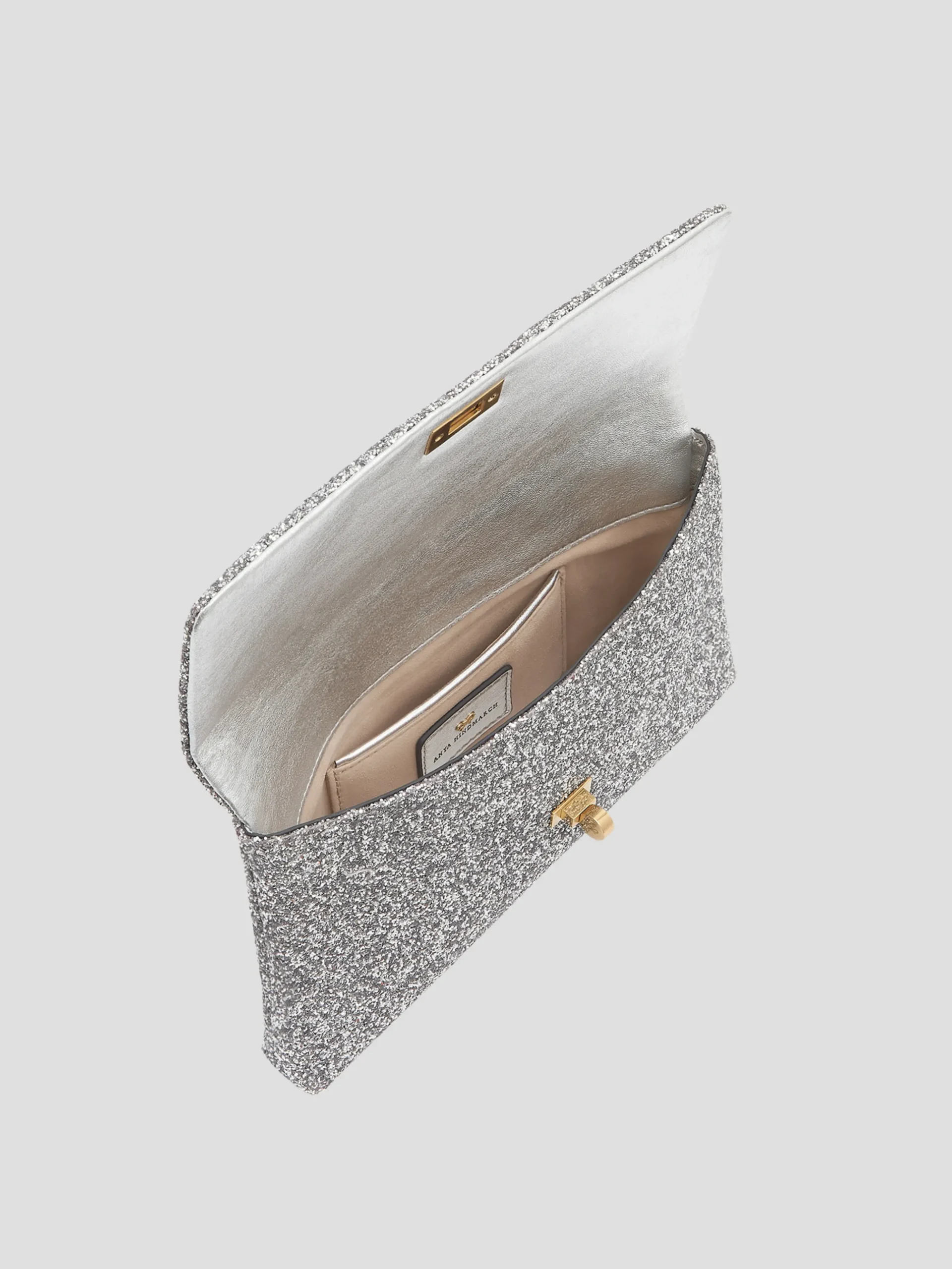 Silver Valorie Clutch in Glitter