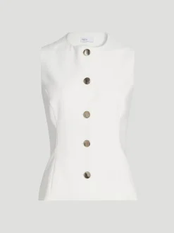 Sleeveless Button Front Top in White
