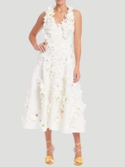 Sleeveless Floral Applique Midi Dress