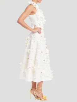 Sleeveless Floral Applique Midi Dress