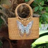 Swarovski Embroidered Blue, White, Gold Butterfly Bag