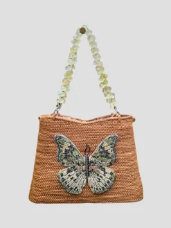 Swarovski Embroidered Euphaedra Butterfly Handbag Citrine Gemstone Handles