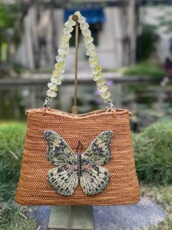 Swarovski Embroidered Euphaedra Butterfly Handbag Citrine Gemstone Handles