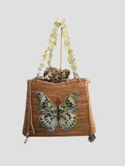 Swarovski Embroidered Euphaedra Butterfly Handbag Citrine Gemstone Handles
