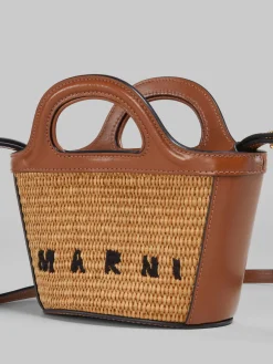 Tropicalia Micro Bag in Brown Leather and Raffia-effect Fabric