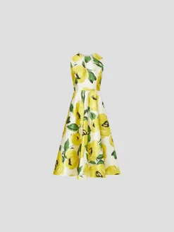 Veronica Dress in Yellow Cornelia St Rose Print