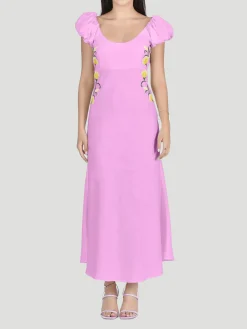 Vienna Floral Embroidery Dress in Pink