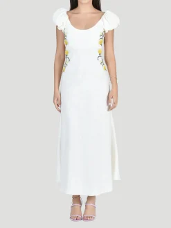 Vienna Floral Embroidery Dress in Cream