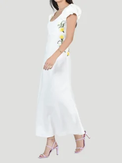 Vienna Floral Embroidery Dress in Cream