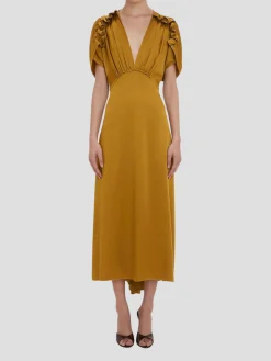 V-Neck Ruffle Midi Dress
