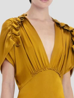 V-Neck Ruffle Midi Dress