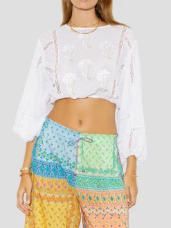 Voila Embroidered Full Sleeve Crop Top