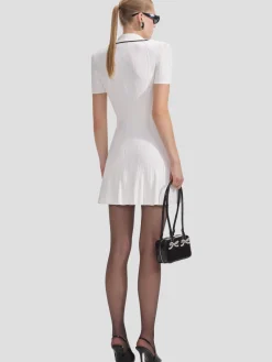 White Viscose Rib Knit Mini Dress