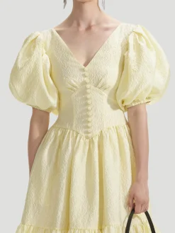 Yellow Jacquard Midi Dress
