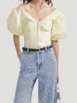 Yellow Jacquard Top